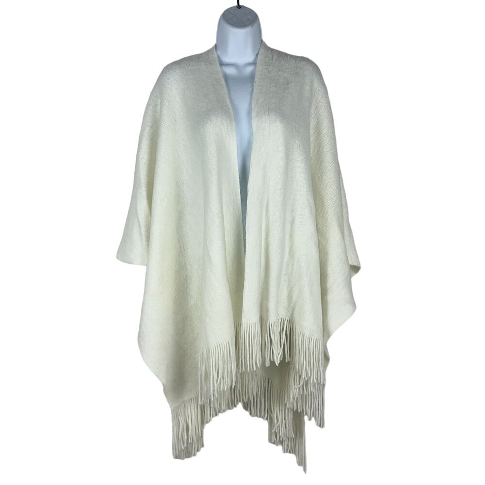 LC Lauren Conrad Women's Fringe Shawl Wrap 100% Acrylic One Size Ivory